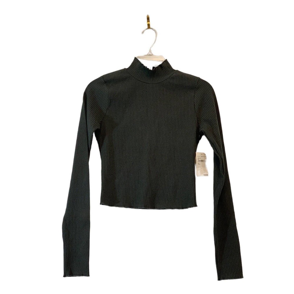 Good American Gray Ink Ribbed Cropped Mock Turtleneck Top  Size 2 Small